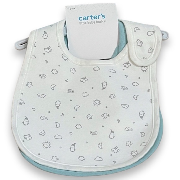 CARTERβS || Cloud Teething Baby Bibs 4-Pack | Teal Blue White Gray || One-Size - Picture 3 of 8